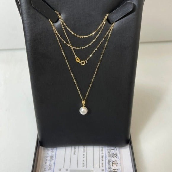 18K Solid Gold Certificated 8.5 mm Natural White AKOYA Pearl Pendant Necklace - Picture 5 of 13